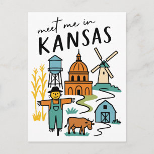 Postal Encuentrame en Kansas Granja Retro Espantapájaros
