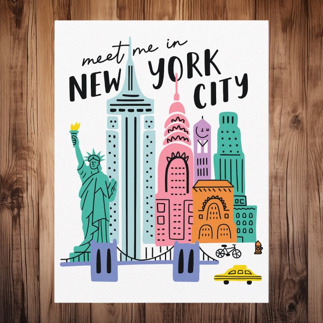Postal Encuentrame en la Ciudad de Nueva York Hitos del h (Meet Me In New York City NYC Skyline Landmarks Postcard
)
