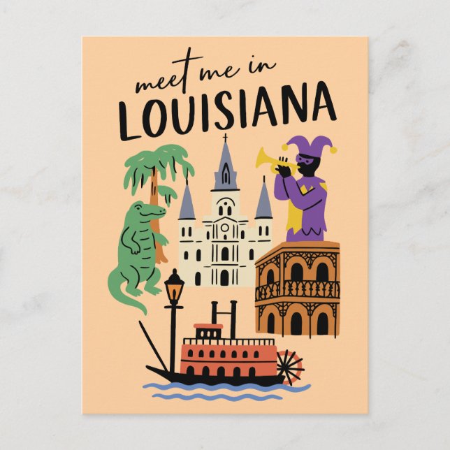 Postal Encuentrame en Louisiana Jazz Bayou de Nueva Orlea (Anverso)