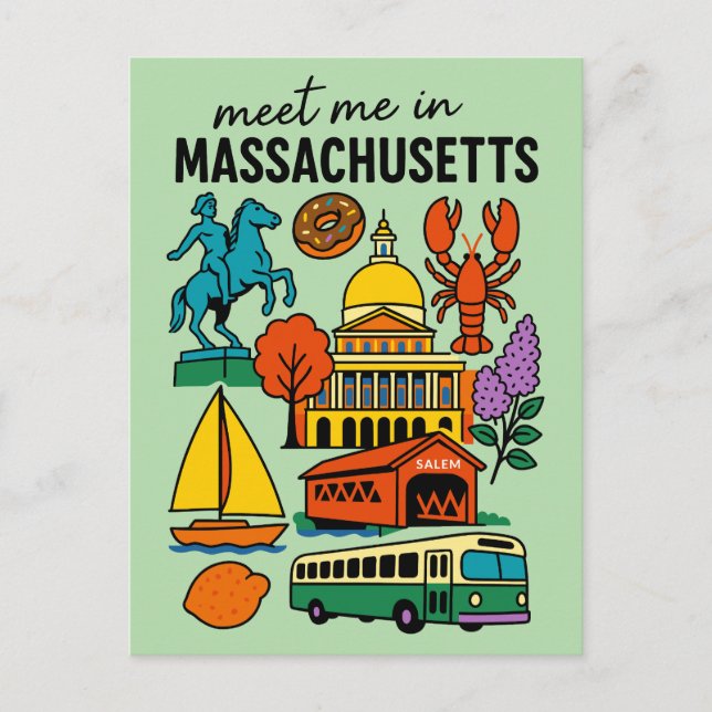 Postal Encuentrame En Massachusetts Langosta Retro De Bos (Anverso)