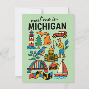 Postal Encuentrame en Michigan Faro Tarta de Cereza Retro