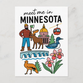 Postal Encuéntrame En Minnesota Loon Moose Lumberjack Ico