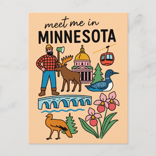 Postal Encuéntrame En Minnesota Loon Moose Lumberjack Ico (Anverso)