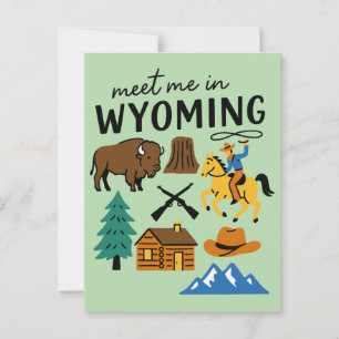 Postal Encuentrame En Wyoming Vaquero Bisonte Retro