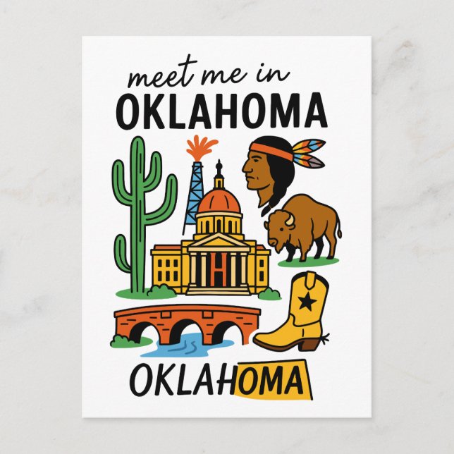 Postal Encuentreme en Oklahoma Petróleo Vaquero Nativo Am (Anverso)