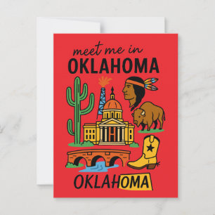 Postal Encuentreme en Oklahoma Retro Vaquero Nativo Ameri