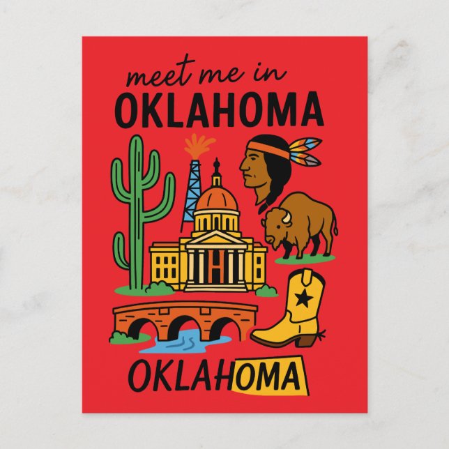 Postal Encuentreme en Oklahoma Retro Vaquero Nativo Ameri (Anverso)