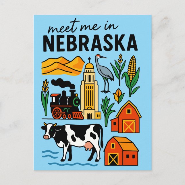 Postal Encuéntrenme En Nuevos Iconos Retro De Nebraska (Anverso)