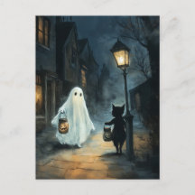 Encuentro de Fantasma y Gato de Halloween