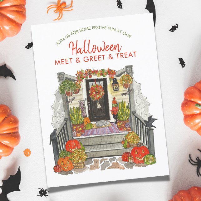 Postal Encuentro de Halloween, Saludos y Fiesta de Trato (Halloween Meet & Greet Invitation)