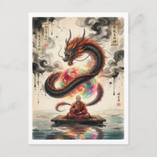 Postal Encuentro Sereno: Monje y el Dragón Celestial