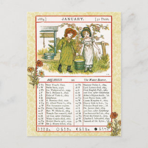 Postal Enero 1884 Almanac.  Aquarius, El Que Abarca El Ag