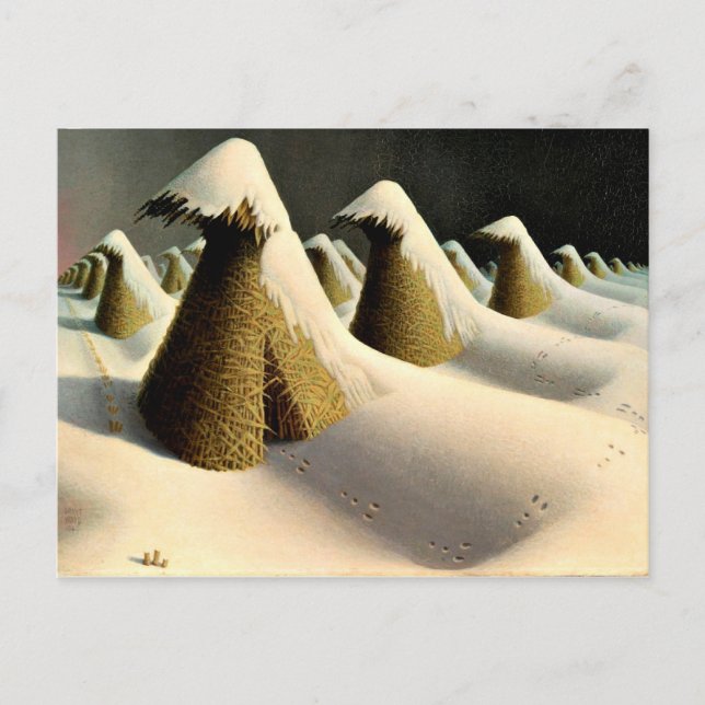 Postal Enero, arte fino de Grant Wood (Anverso)