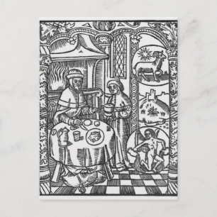 Postal Enero, del "Almanach des Bergers", 1491