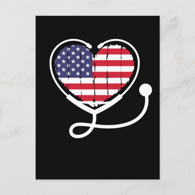 Postal Enfermera Bandera Americana Stethoscope Mujeres 4  (Anverso)