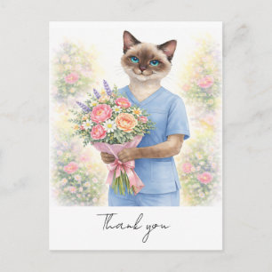 Postal Enfermera con flores de enfermera para dar las gra