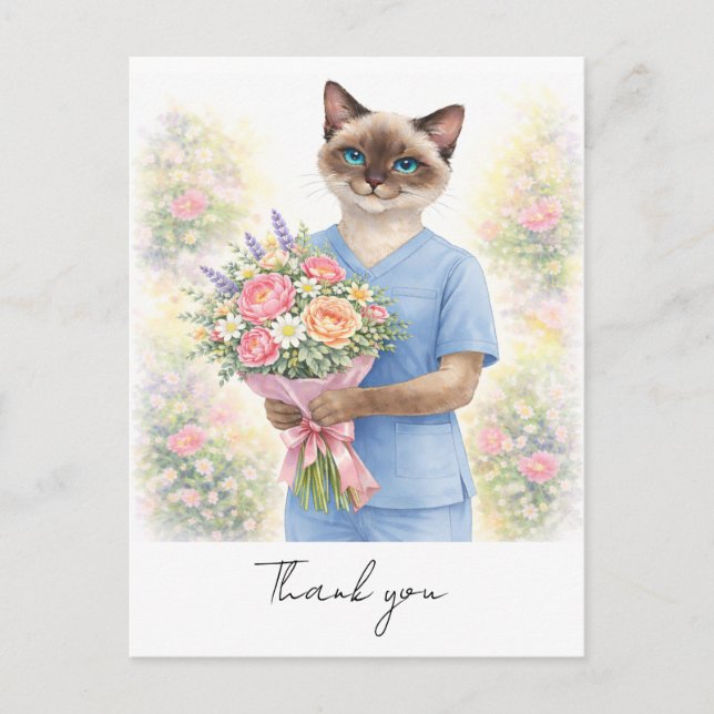 Postal Enfermera con flores de enfermera para dar las gra (Anverso)