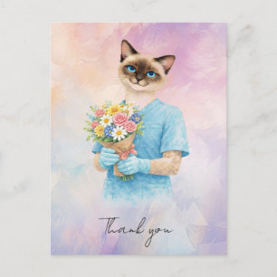 Postal Enfermera con flores de enfermera para decir graci
