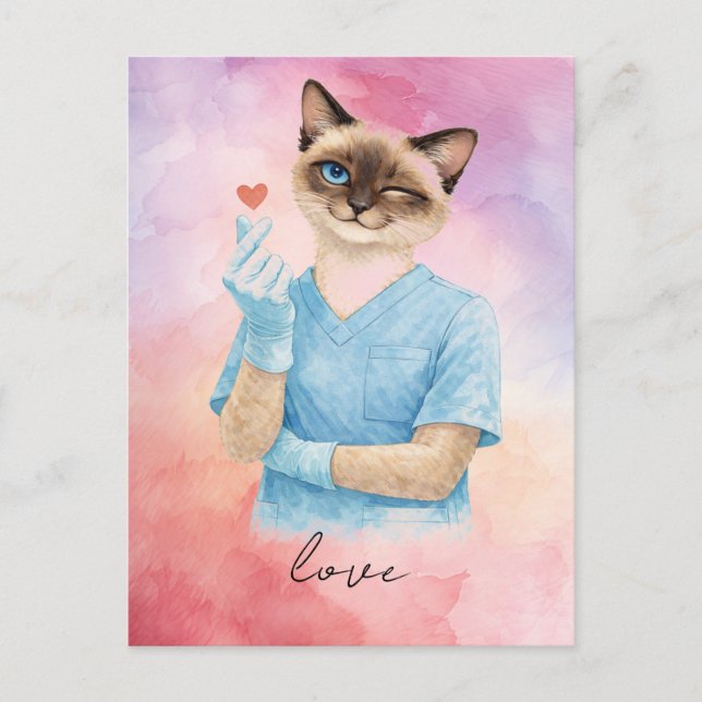 Postal Enfermera enviando mini corazón con amor (Anverso)