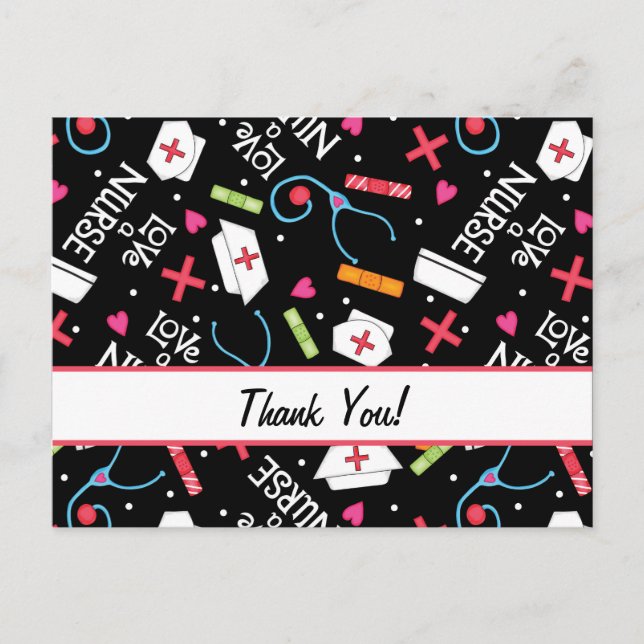 Postal Enfermera Gracias Personalizable Negro (Anverso)
