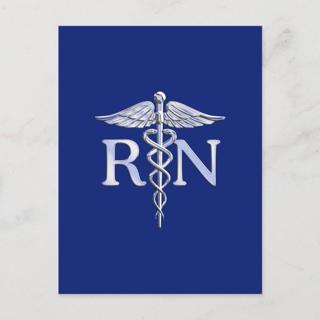 Postal Enfermera inscrita RN Caduceus en decoración azul  (Anverso)