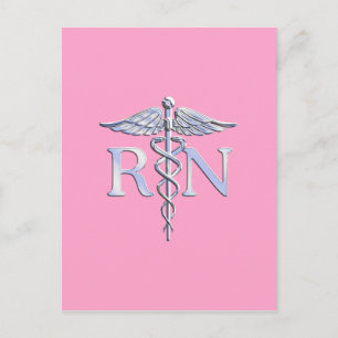 Postal Enfermera inscrita RN Caduceus en rosa pastel