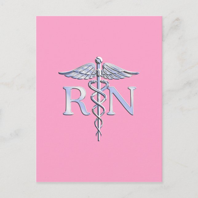 Postal Enfermera inscrita RN Caduceus en rosa pastel (Anverso)