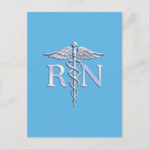 Postal Enfermera inscrita RN Silver Caduceus en Baby Blue