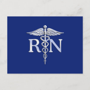 Postal Enfermera inscrita RN Silver Caduceus Navy Blue de