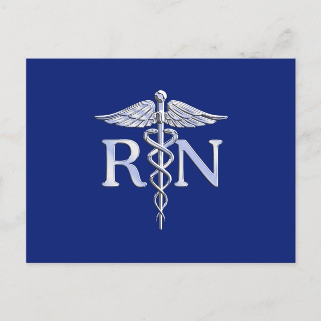 Postal Enfermera inscrita RN Silver Caduceus Navy Blue de (Anverso)