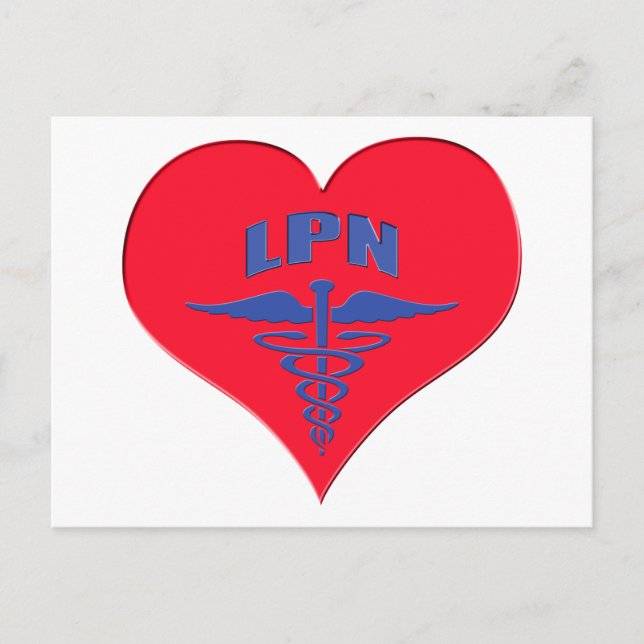 Postal Enfermera Práctica Licenciada LPN Caduceus Heart (Anverso)