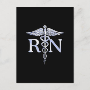 Postal Enfermera Registrada RN Caduceo Serpientes Negro S