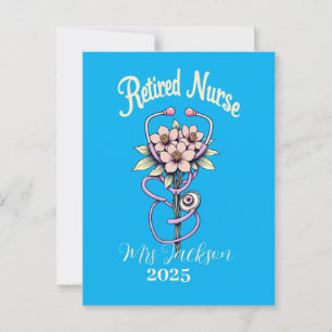 Postal Enfermera retirada Estetoscopio floral Minimalista