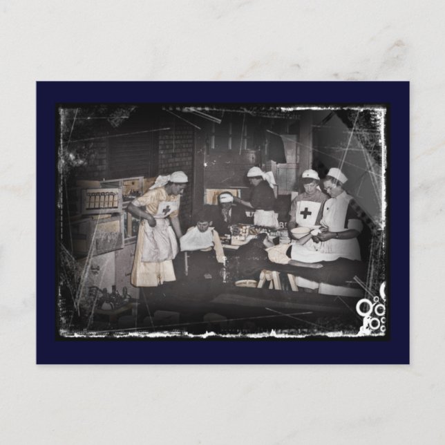 Postal Enfermeras de niños soldados en estación de primer (Anverso)