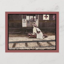 Postal Enfermeras y heridos en la estación de tren