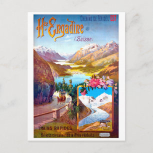 Postal Engadina, Suiza, paisaje y carretera de montaña