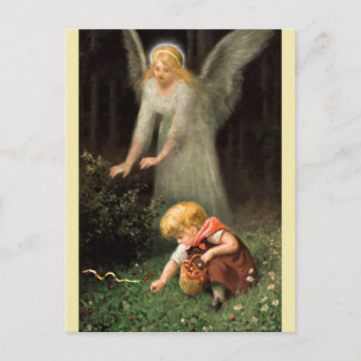 Postal Engel und Mädchen im Wald.