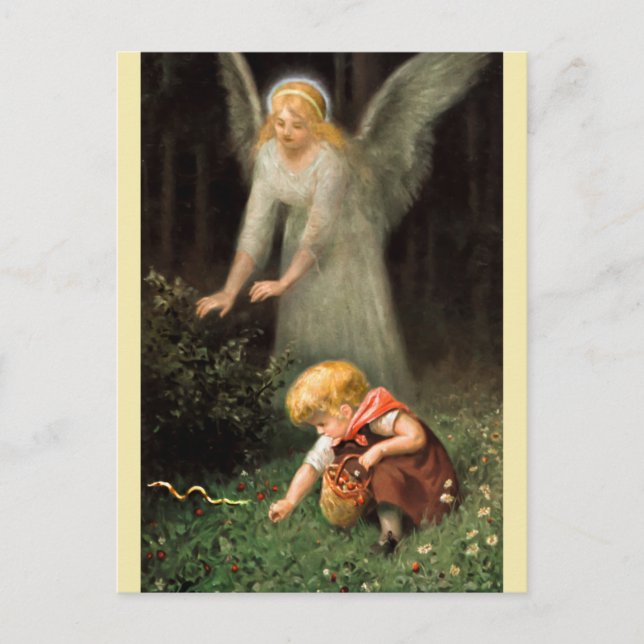 Postal Engel und Mädchen im Wald. (Anverso)