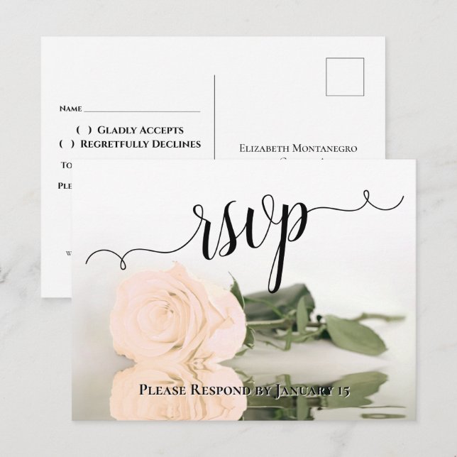 Postal Engranaje de Sepia Romántica que refleja boda Rosa (Anverso / Reverso)