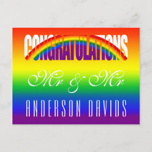 Postal Enhorabuena a pareja gay con bandera arco iris bri