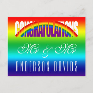 Postal Enhorabuena a pareja gay con bandera arco iris bri
