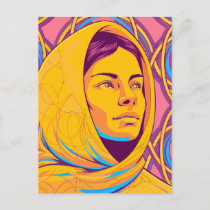 Postal Enigmatic Brazilian Woman in Vibrant Pop Art