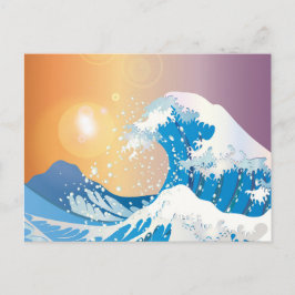 Postal Enorme ola azul con dibujos de sol