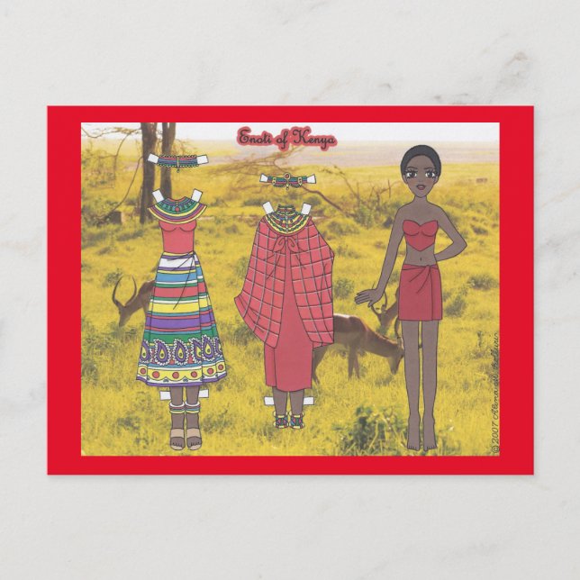 Postal Enoti de Kenya Paper Doll Postcard (Anverso)