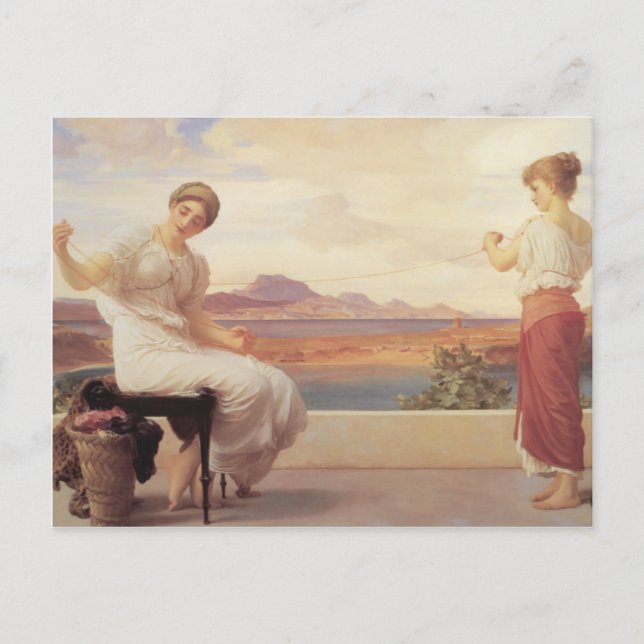 Postal Enrollando la madeja - señor Frederick Leighton (Anverso)