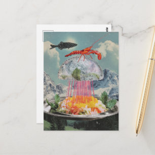 Postal Ensalada de medusas collage surrealista