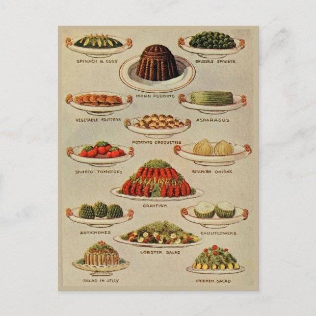 Postal Ensaladas de época y platos vegetarianos Ilustraci (Anverso)