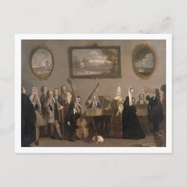 Postal Ensayo de una ópera, c.1709 (aceite sobre lienzo) (Anverso)