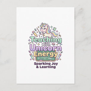 Postal Enseñanza de Unicornio con Tipografía Negrita Ener