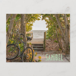 Postal Entrada de playa de Sanibel Florida con bicicleta